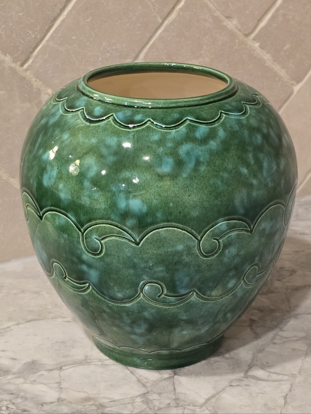 Vintage Green Glazed Studio Art Pottery Signed Elaine '68 Planter Vase Pot Crock